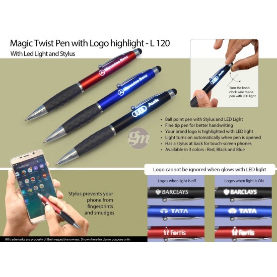 Magic twist pen with stylus