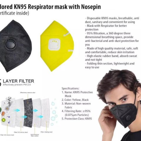 Colored KN95 Respirator mask with Nosepin