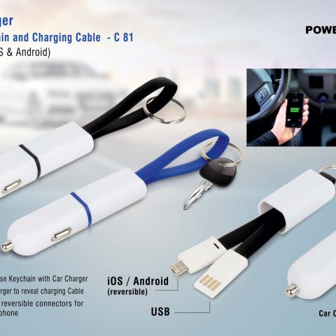 Car Charger with Keychain and Charging Cable
