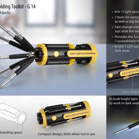 Folding toolkit with 4 LED torch