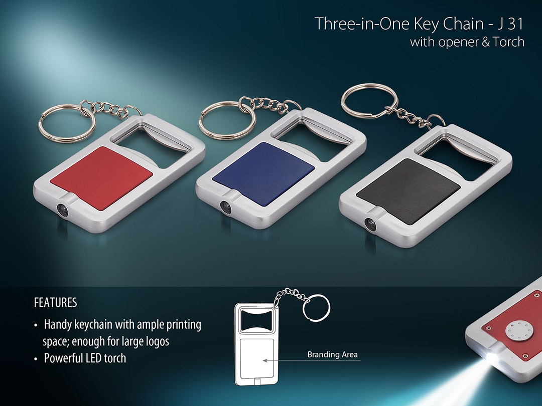 3 in 1 Key chain with opener and torch