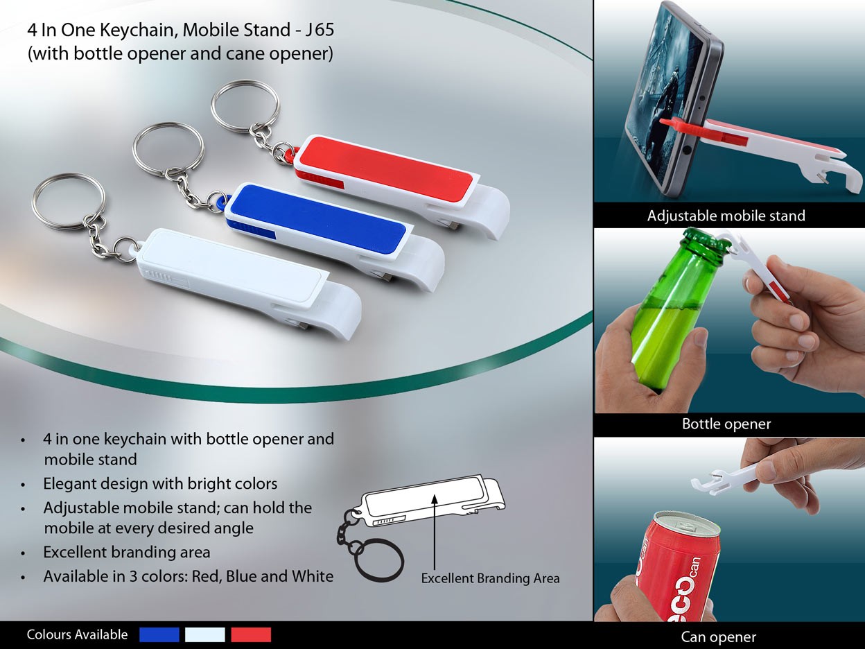 Keychain with bottle opener, pull tab opener and mobile stand (pull out)
