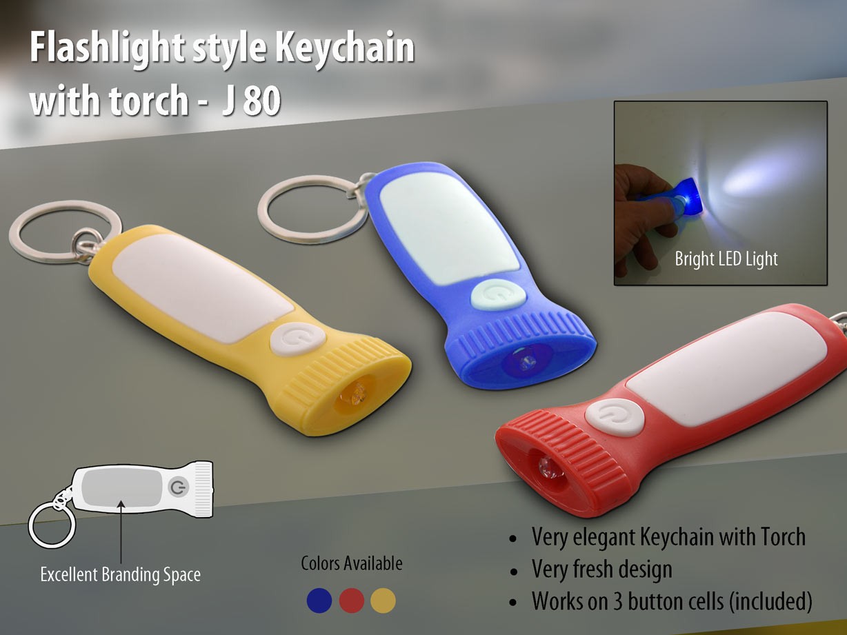 Flashlight style keychain with torch