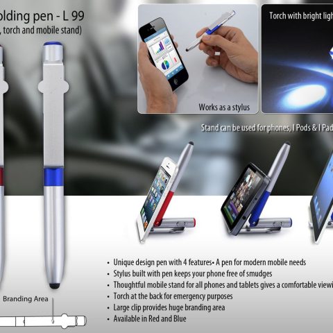 4 in 1 folding pen with stylus, torch and mobile stand