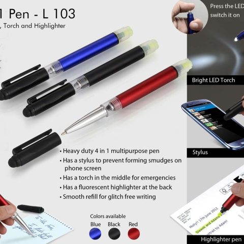 4 in 1 pen with Stylus, Torch and Highlighter