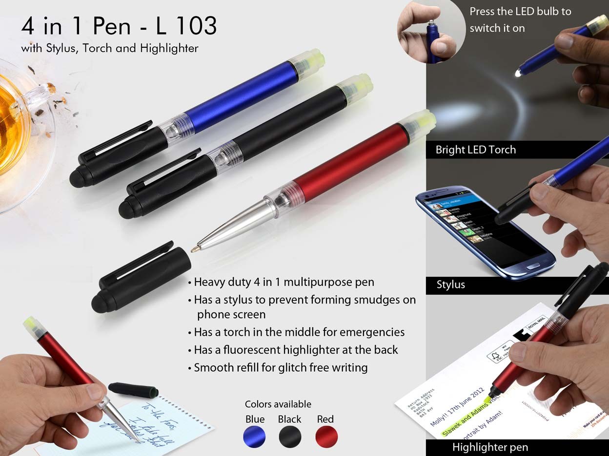 4 in 1 pen with Stylus, Torch and Highlighter