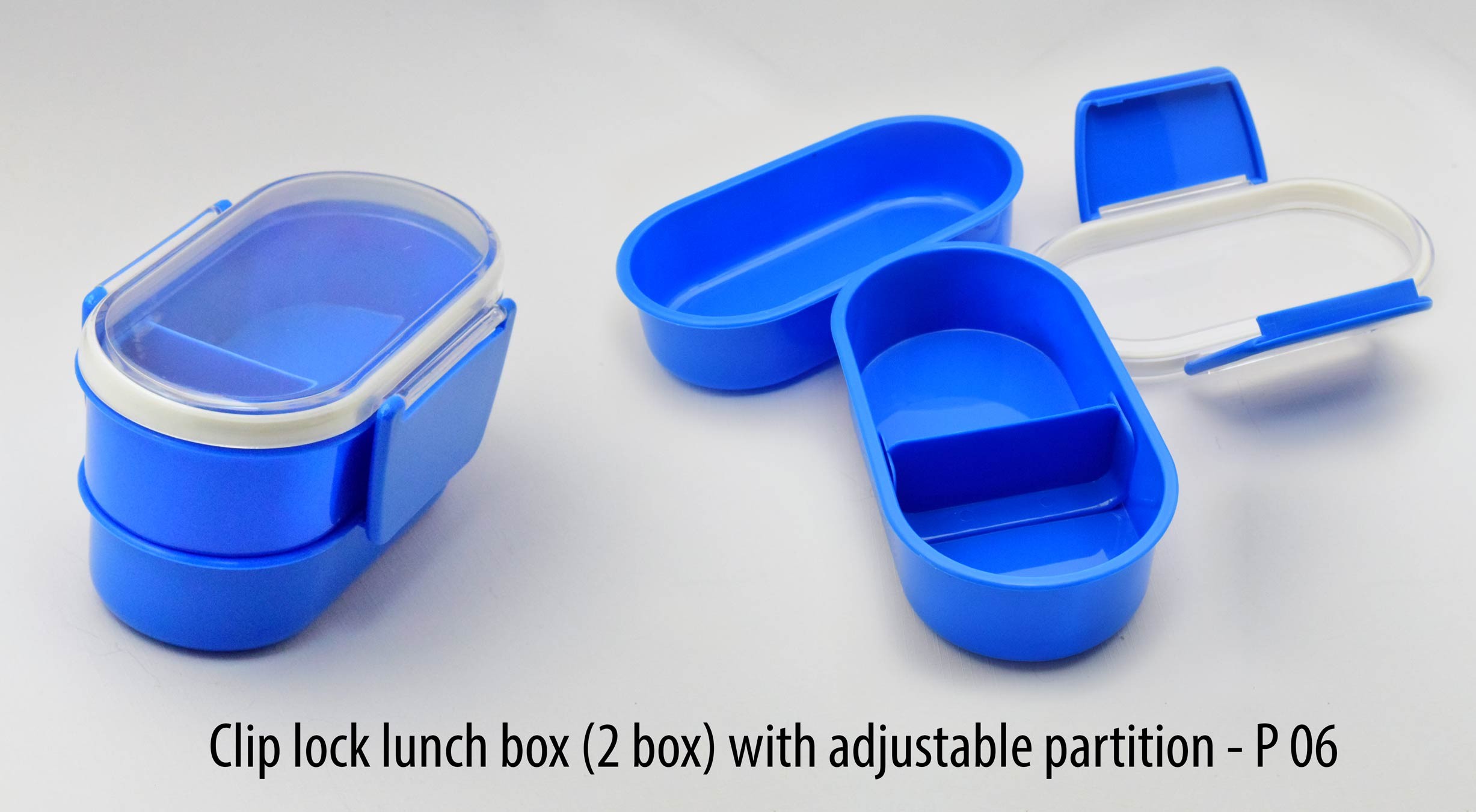 Clip lock lunch box with adjustable partition (2 box)