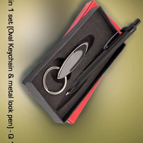 2 in 1 set : Oval Keychain & Korby Metal pen with broad clip