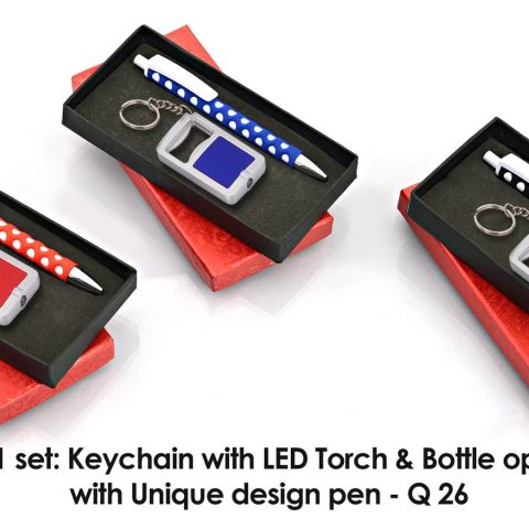 2 in 1 set: Key chain with opener and torch & Webbing circle pen
