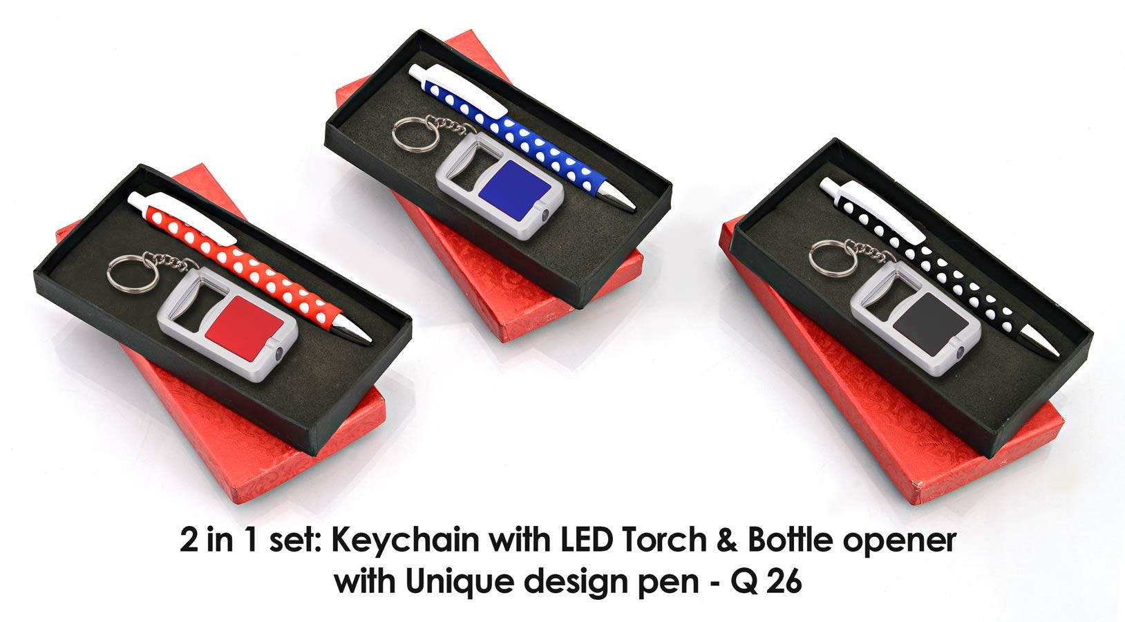 2 in 1 set: Key chain with opener and torch & Webbing circle pen