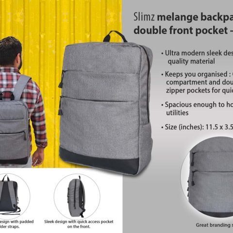 Slimz gray backpack with double front pocket by Castillo Milano